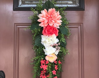 Spring Door Decor, Front Door Swag, Spring Teardrop Swag, Wreath Swag
