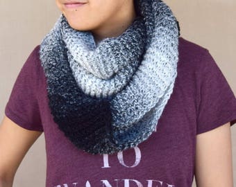 Knit cowl infinity scarf black white gray tones multicolor gift for her girls scarf gift for friend wool acrylic warm scarf girlfriend gift