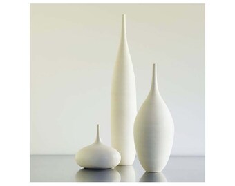 3 Large White Modern Ceramic Bottle Vases in Modern White matte . Sara Paloma mid century modern vase ceramics pottery white ceramic vases