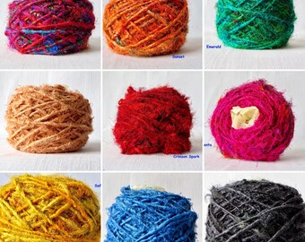 Chunky Sari Silk Yarn / Recycled / Weaving / Natural Art Fiber / Knitting / Crochet / Macrame Yarn / Rustic Fibre / Thick Yarn / Bulky