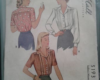 40s McCall's blouse top pattern 5193 Size 42 bust