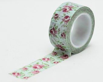 Mint Floral Vintage wide Washi Tape - craft supplies - scrapbooking- planner stickers- floral washi - LMT 369 - Love My Tapes