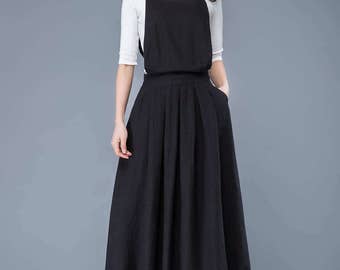 pinafore dress, linen pinafore dress, linen dress, linen dress women, overall dress, long linen dress, suspender dress, long dress C1053