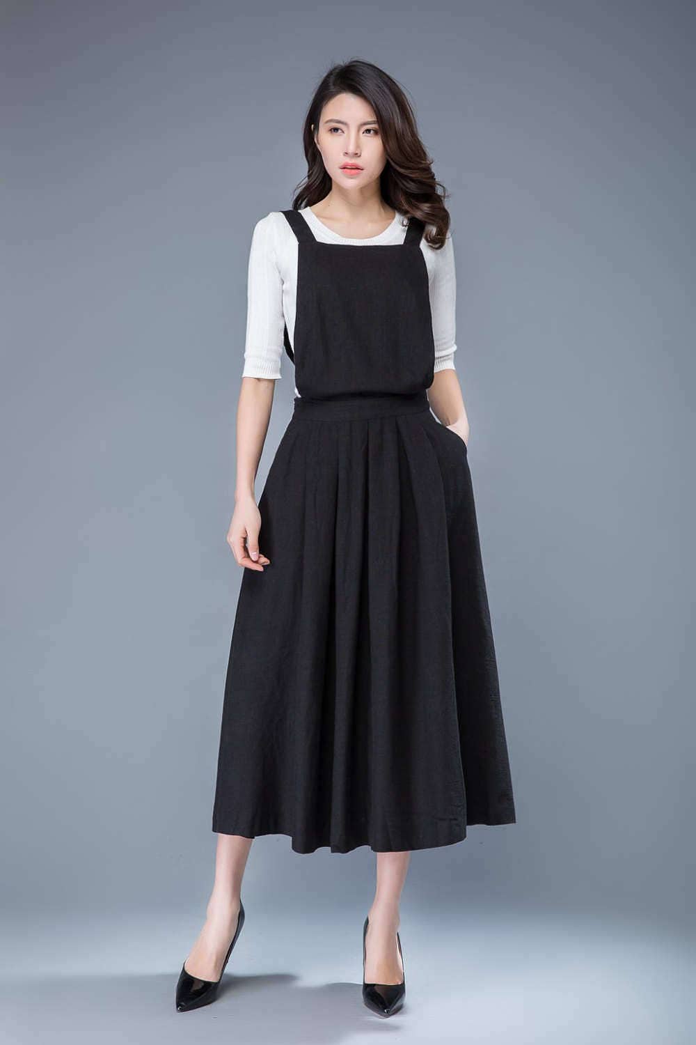 linen pinafore dress black long suspender dresslinen dress