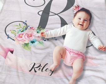 Baby Floral Blanket - Baby Name Blanket - Newborn Baby Gift - Swaddling blanket - Receiving Blanket - Baby Girl Gift - Floral Baby Bedding