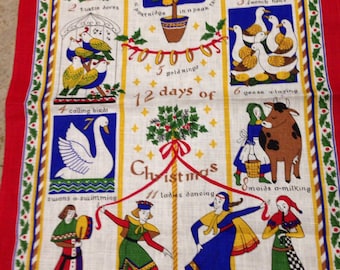 Vintage 12 days of christmas towel pure linen by ulster