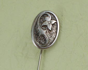 Vintage Floral Sterling Silver Stick or Tie Pin