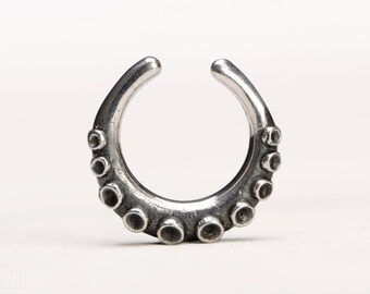 Faux Nose Ring Octopus Tentacle Septum Ring Body Jewelry Sterling Silver Bohemian Fashion Indian Style - SE035F