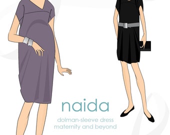 Maternity dress pattern: Naida maternity & beyond dolman sleeve dress maternity pattern, PDF