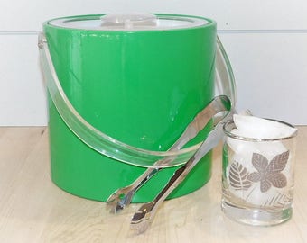 Vintage Georges Briard Ice Bucket-Ice Bucket-Mid-Century-Green-Bright green-Georges Briard-lucite-vinyl ice bucket-barware-free shipping