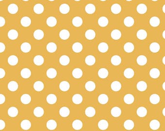 Mustard Yellow Polka Dot Fabric - Riley Blake Medium Dot - Yellow and White Dot Fabric