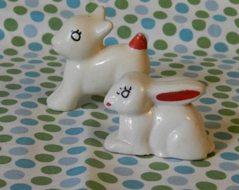 Vintage ceramic bunny and deer