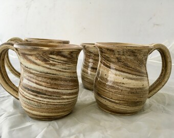 Stoneware Mugs, Set of 4 Mugs, Agateware Mugs, Coffee Mugs, Ceramic Mugs