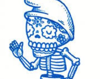 Blue Gnome Calavera Limited Edition Gocco Screenprint ACEO