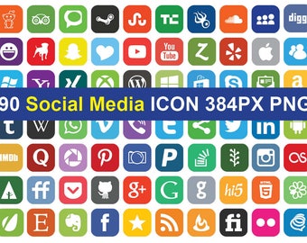 90 social Media Icons Clipart - imprimable PNG Clipart graphique instantané téléchargement numérique