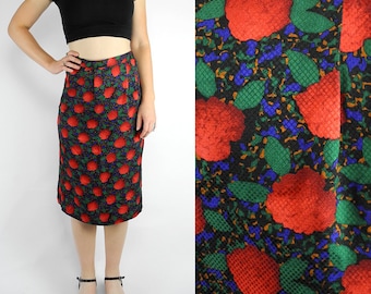 HOLIDAY SALE 1980s silk pencil skirt / Argenti vintage rose skirt / floral geometric skirt with slit / size 4