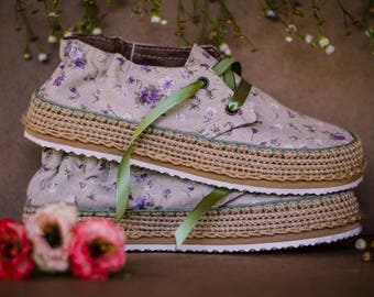 ForRest shoes by ChePick Art! Handmade shoes. Vintage shoes. Vegan shoes. Boho shoes. Natural handmade shoes. Women shoes. Cotton shoes.