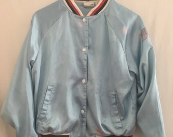 Vtg PUMA Blue Satin Bomber Jacket