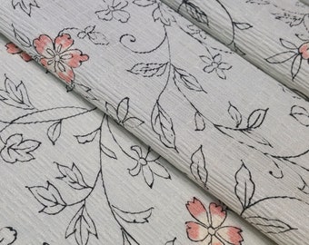 Textured silk Kimono fabric - pale silver floral arabesque- by the yard