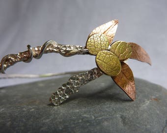 Autumn Leaves Bangle: Handmade Sterling Silver, Copper and Brass