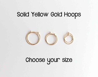 Thin Solid YELLOW Gold Hoops in 14k or 18k. 14k Solid Gold Hoops. 18k Solid Gold Hoops. Small Hoop Earrings. Real Gold Earrings. Solid Gold