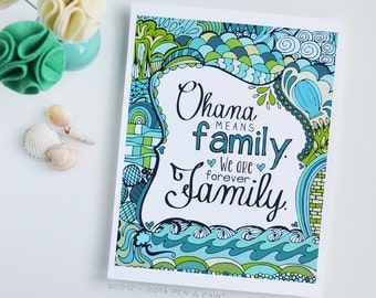 Ohana, Family, Teal, Seafoam, Turquoise, Art Print, Salt Water, Beach, Ocean, Sea, Hawaii, Hawaiian, 5x7, 8x10, 11x14