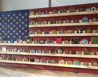 18" x 34" Military Challenge Coin Display Rack US Wood Flag for Veterans Army Navy Air Force Marines Coast Guard