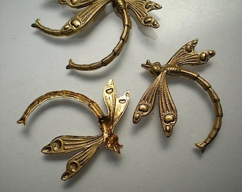 4 large brass dragonfly charms