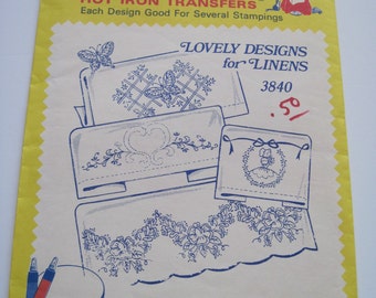 Aunt Martha's Hot Iron Transfers - 3840 - LOVELY DESIGNS for Linens - Never Used