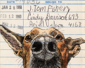 Hank Upcycled Library Card Print