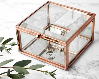 Personalised Rose Gold Glass Trinket Box - Jewellery Box - Mother's Day Gift - Gift For Wife - Gift for Her - Teen Gift - FREE UK DELIVERY