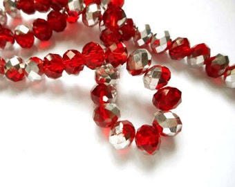 50 Red Faceted Abacus Electroplated Glass Beads - 29-7