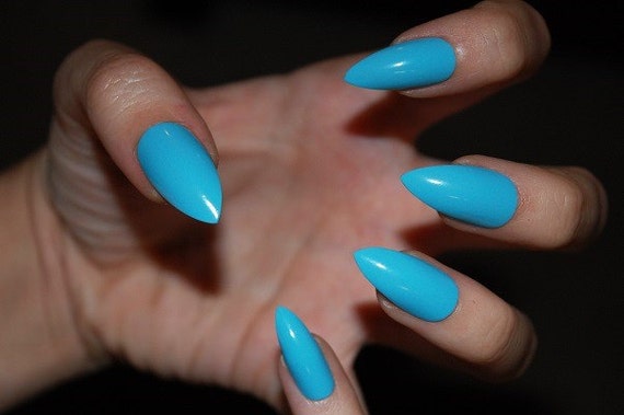 Sky Blue Stiletto False Nails MATTE or GLOSSY Set of 20