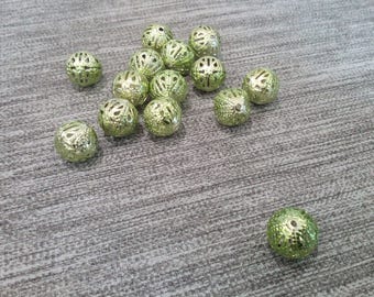 set of 5 large filigree, to lime beads, 12mm