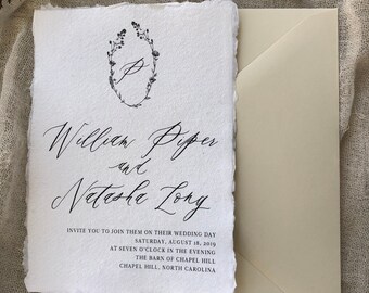 WEDDING INVITATIONS|Set #109 (Organic Wedding Invitations, Earthy Wedding, Elegant, Classic, Deckled Edge Paper)