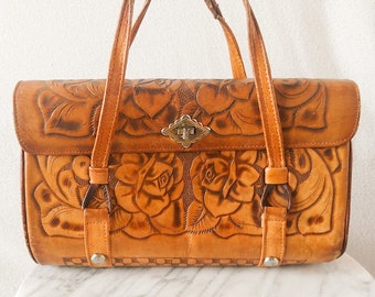 Vintage Detash Rose Country Tooled Leather Purse / Handbag