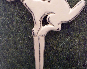 Dog No Poop and Pee Garden Porch Patio Yard Stake Cast Iron Shabby Elegance Creamy Off White Distressed Puppy No Poop Pee Sign