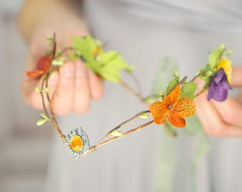 Elven Crown in Autumn Colors, Woodland Flower Crown, Fairy Crown, Costume Headdress, Elven Tiara, Woodland, Cosplay Headpiece, Fantasy, Larp