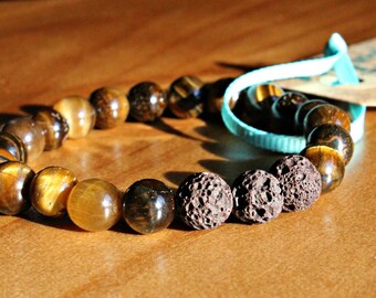 Tigers Eye & Lava Bead Essential Oil Diffuser Bracelet