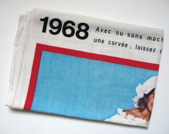 French vintage 1968 calendar Tea towel