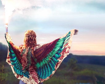 Burning Man Costumes, Birthday Gift for Her, Printed Scarf, Mothers Day Gift, Digital Print Scarf, Wing Scarf, Women Shawl, Feather Scarf