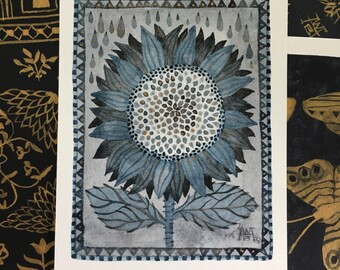 Sunflower No. 1, original watercolor painting, miniature