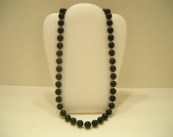 Vintage 24" Single Strand Black Necklace (961) 8mm