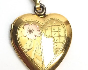 ON SALE Tri-Color 10k Gold Filled Etched Vintage Heart Locket