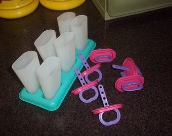 Vintage Tupperware Popsicle Maker Ice Tups Juice Molds - 1 complete set pinks and purples!