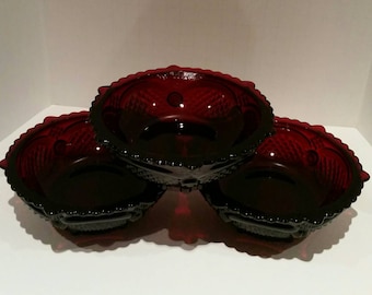 Vintage Avon 1876 Cape Cod Cranberry Ruby Red Glassware Bowls/ Set of 3
