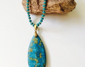 Tear Drop Mosaic Turquoise Necklace.