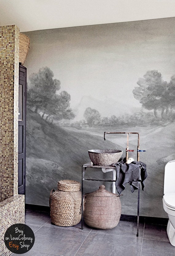 Vintage countryside painting wall mural Reusable Wall paper