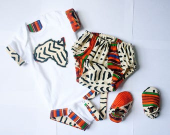 Unisex African Kente Print Bloomer / Diaper Cover Set - Gifts for Parents,Ankara,Baby Clothing Sets,