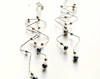 925 Sterling Silver Zig Zag Pearl Earrings